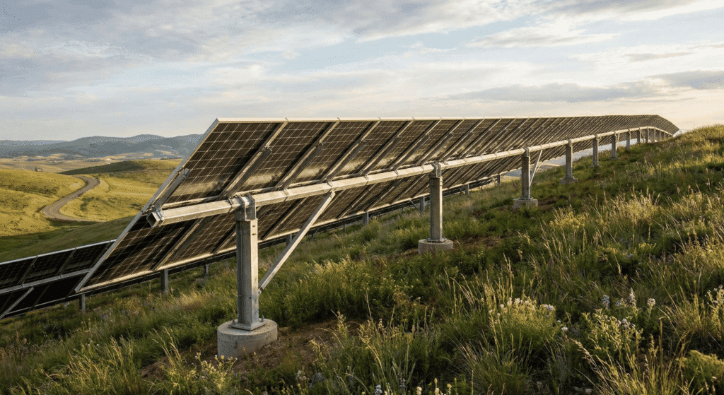 Ground mount solar panel structure using ground screws