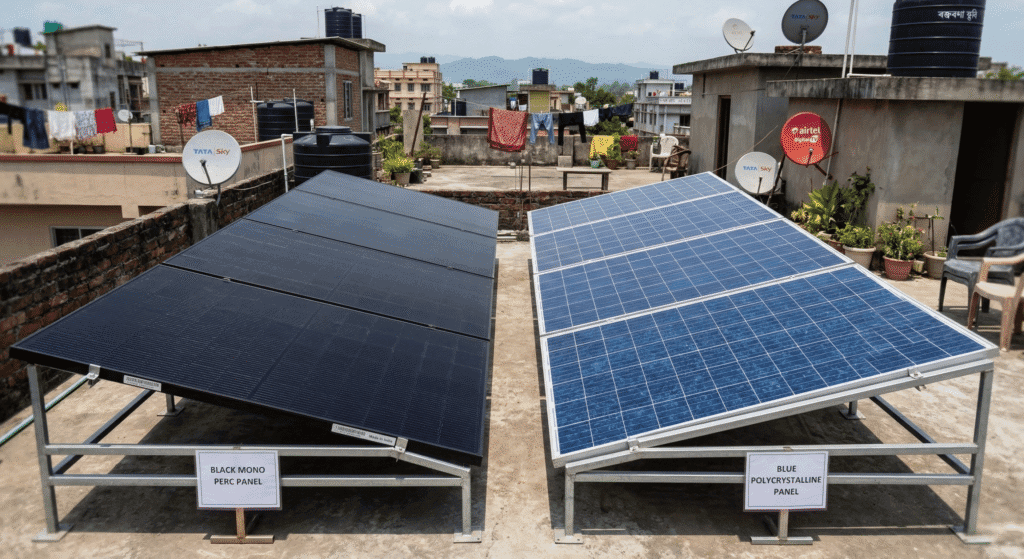 Mono vs poly solar panels Indian rooftop comparison